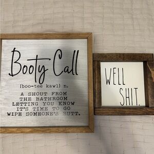 Rustic Wooden Bathroom Sign Set - White and Brown